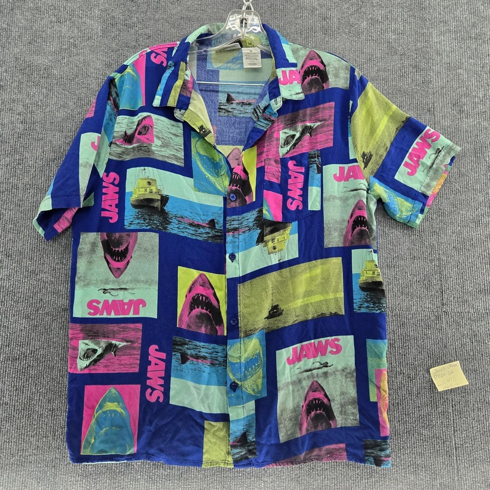 JAWS Movie All Over Print Hawaiian Shirt Blue Pink Medium Short Sleeve
